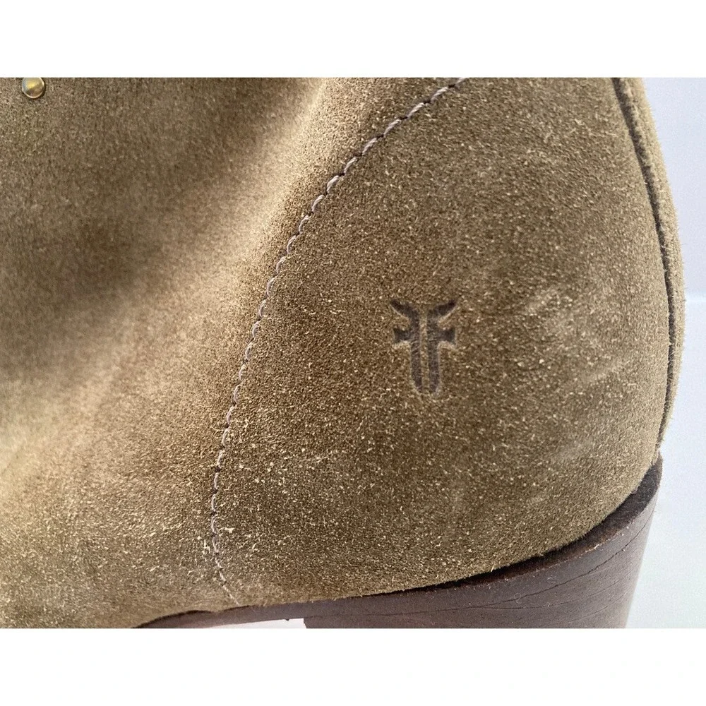 FRYE‎ Nora Studded Suede Ankle Bootie Side Zip Sand Tan Women's Size 7.5